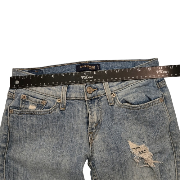 Levis 524 Too Superlow Jeans Womens 5M 28 x 30 Denim Blue Flare Y2K Distressed - Picture 6 of 15